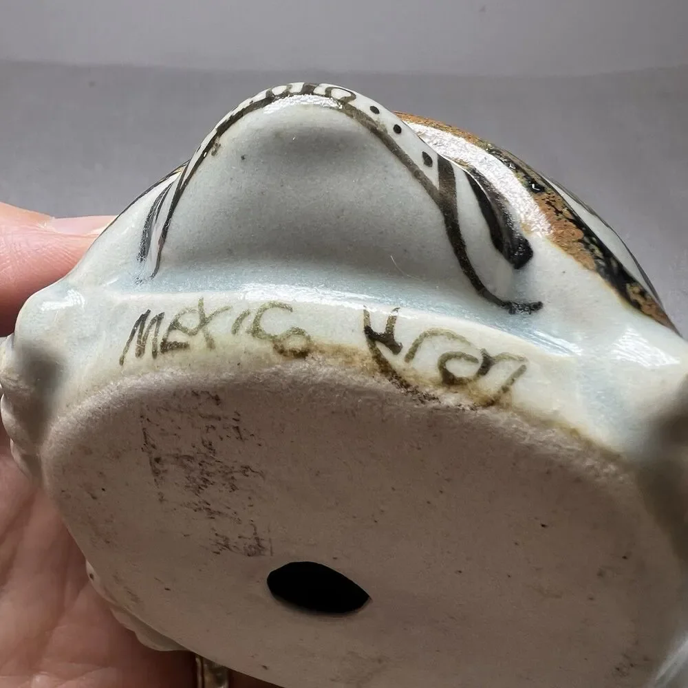 KEN EDWARDS HAND PAINTED MEXICAN POTTERY TURTLE FIGURINE 3.5” MEXICO FOLK ART